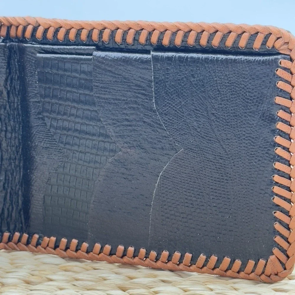 Genuine Reptile Skin Leather Bifold Men's Handmade Brown Tan Trim